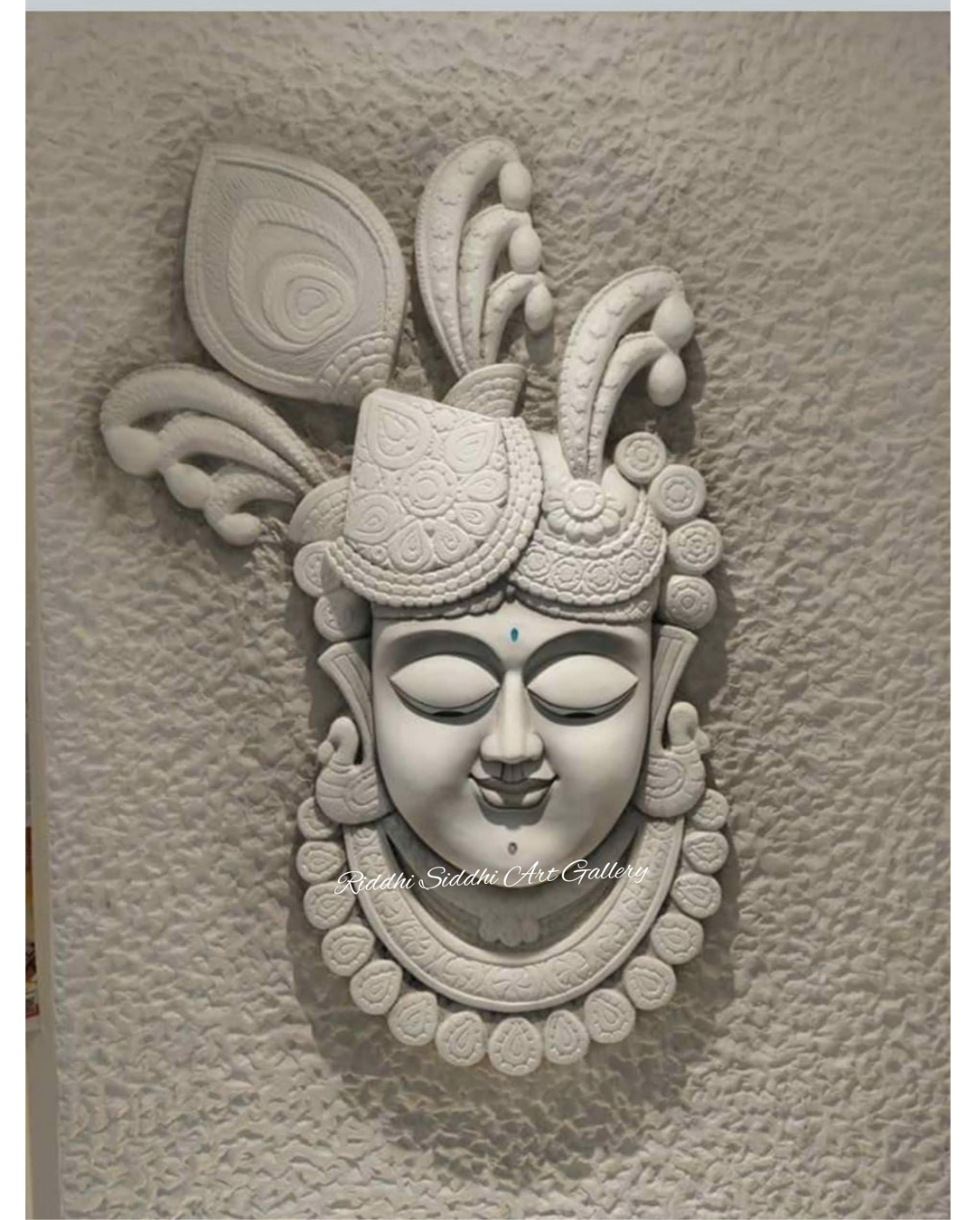 Riddhi Siddhi Art Creations - White Stone Minimalist Srinathji Face Relief Mural